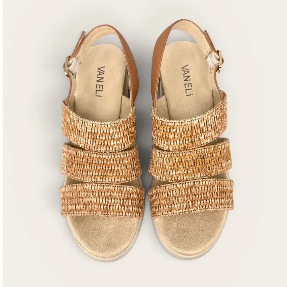 VANELi Cleon Wedge Sandals 7M Tan Straw Slingback Comfort Platform Shoes